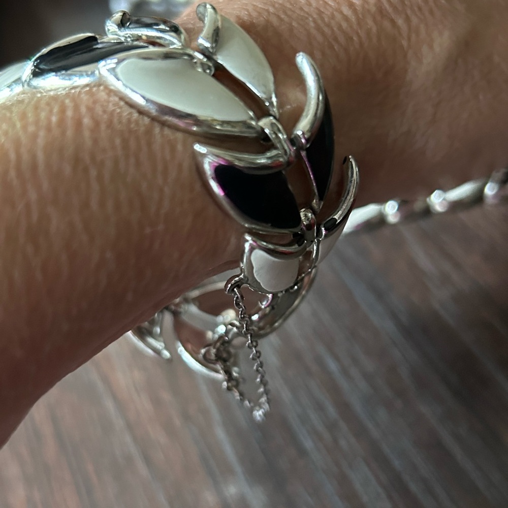 Coro vintage black & white silver choker necklace matching bracelet - Picture 10 of 16
